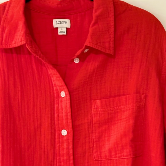 JCrew Factory Women's Red Gauze Button-up Shirt Size L - Picture 3 of 6